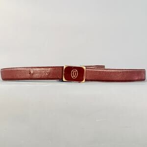CARTIER Vintage Size 43 Burgundy Gold Logo Leather Skinny Belt